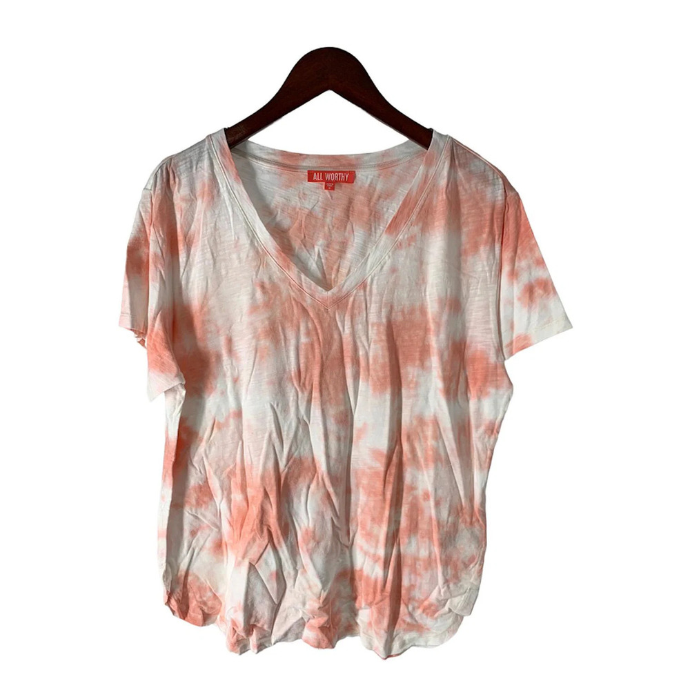 All Worthy Hunter McGrady Tie-Dye T-Shirt with Curved Hem Coral - Regular